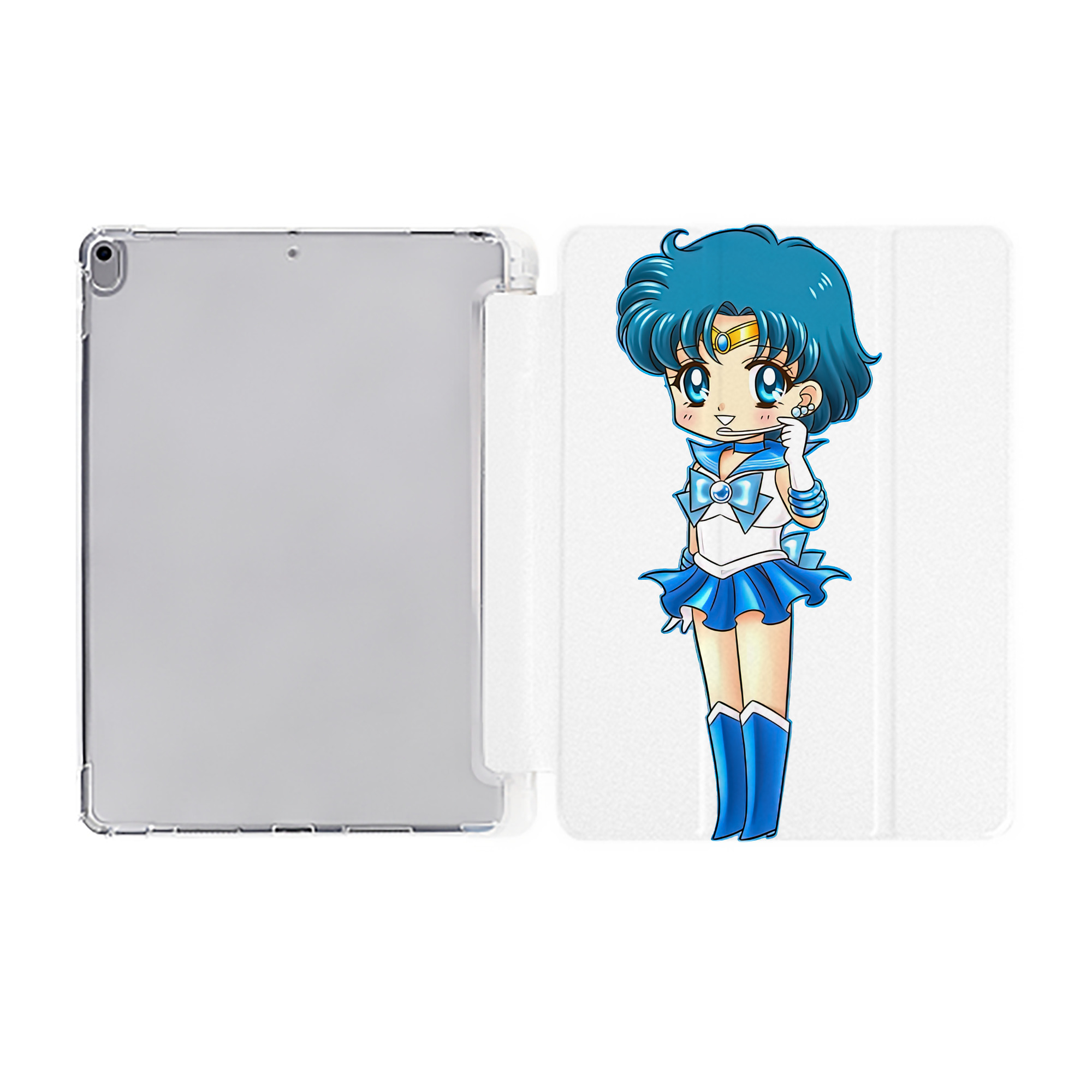 （画像用） 美少女戦士セーラームーン 水野 亜美 みずの あみ Sailor Moon Mizuno Ami IPad ケース ペン収納付き 三つ折りスタンド PUレザー×シリコン 対応機種9.5/10.5/10.9インチ